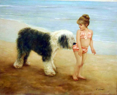 1269-T2 | 50cm x 61cm | fille et son chien 